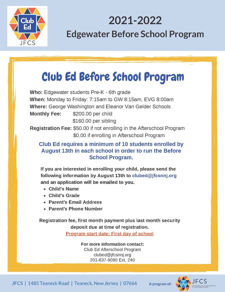 CLUB ED BEFORE SCHOOL PROGRAM